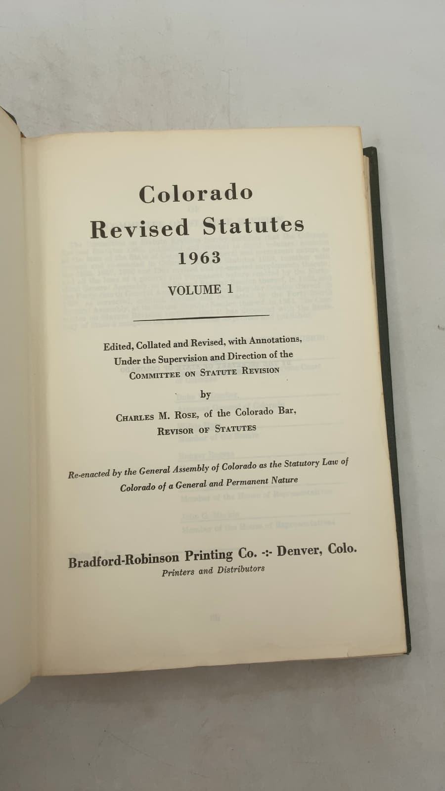 Colorado Revised Statutes 1963, Volume 1 by Charles M. Rose - title page
