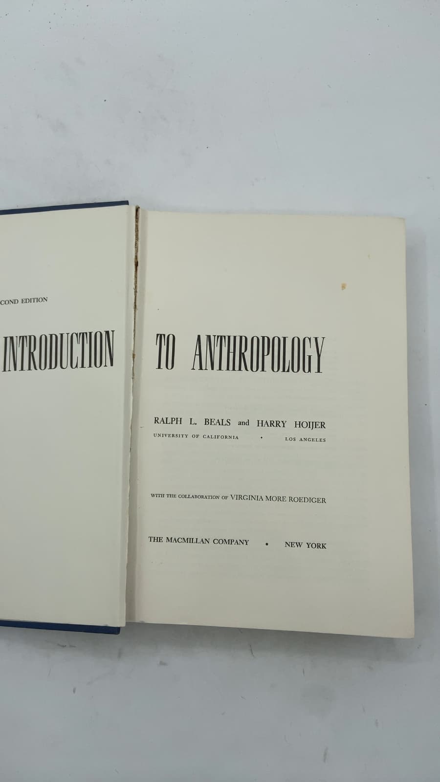 An Introduction to Anthropology by Ralph L. Beals and Harry Hoijer - title page