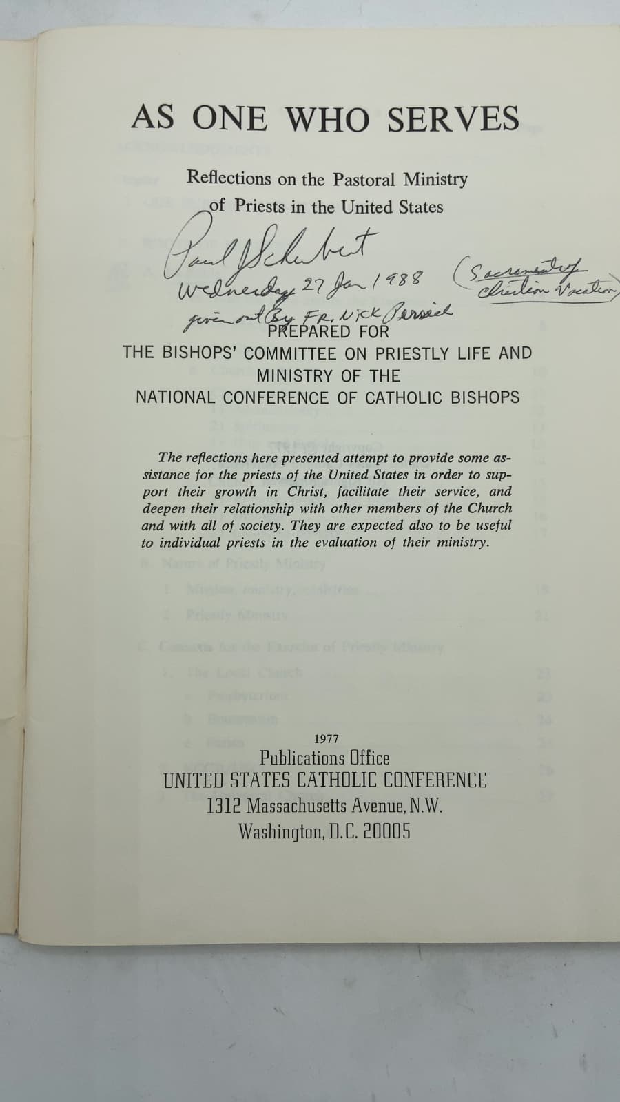 As One Who Serves: Reflections on the Pastoral Ministry of Priests in the United States by Bishops' Committee on Priestly Life and Ministry of the National Conference of Catholic Bishops - title page