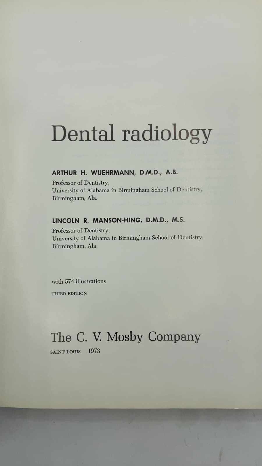 Dental Radiology by Arthur H. Wuehrmann, Lincoln R. Manson-Hing - title page