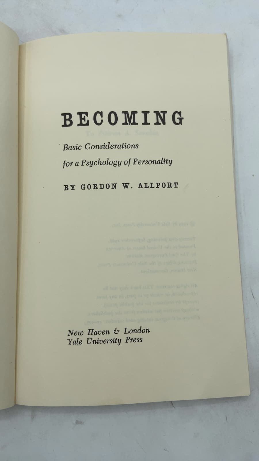 Becoming: Basic Considerations for a Psychology of Personality by Gordon W. Allport - title page