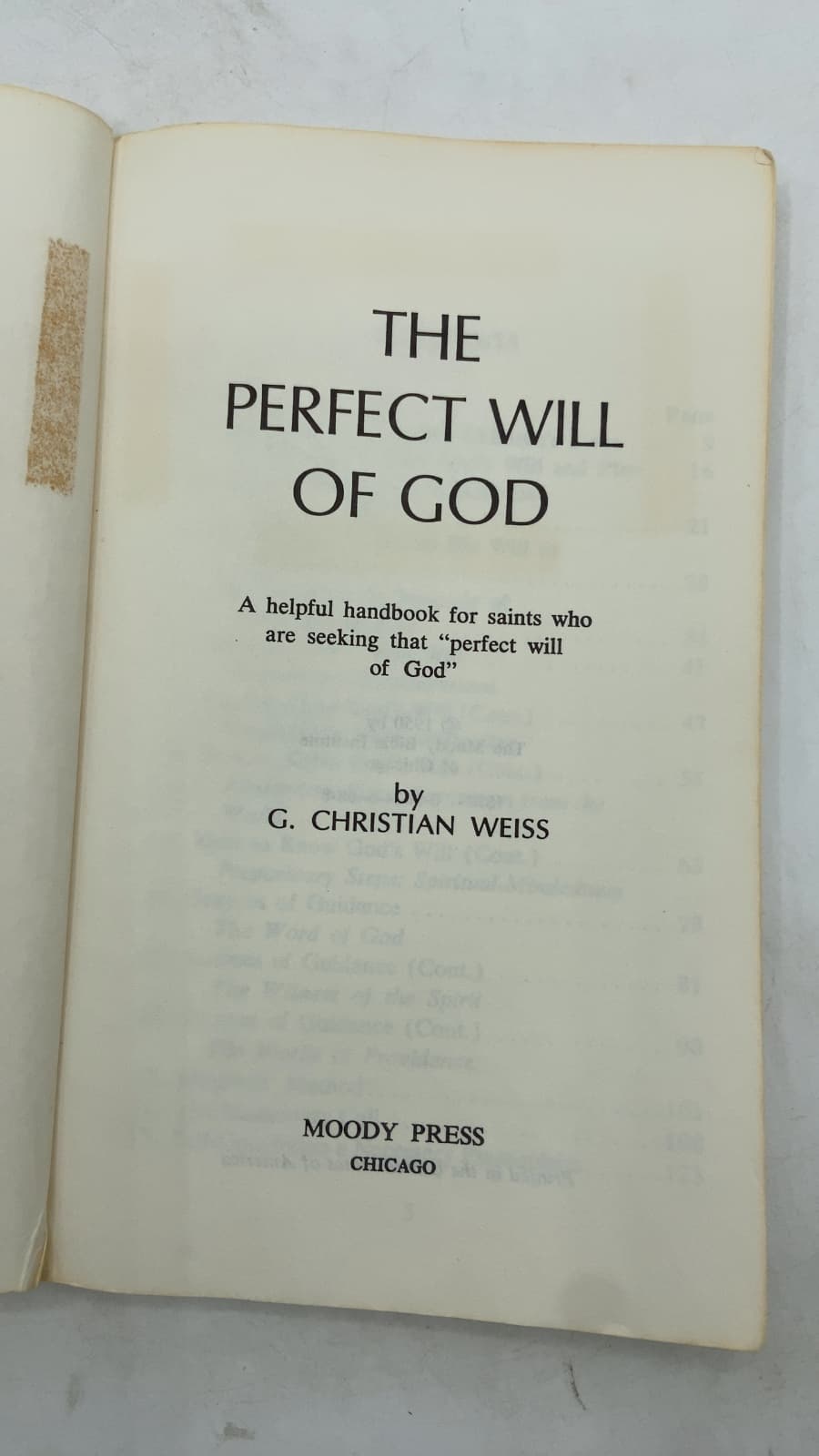THE Perfect Will OF GOD by G. Christian Weiss - title page