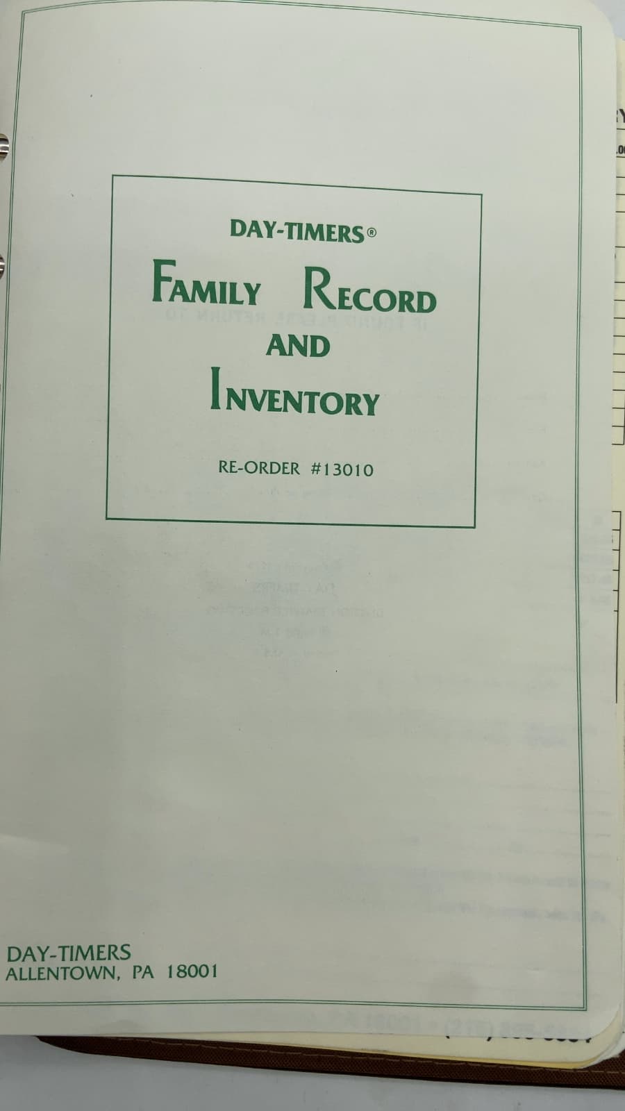 Family Record and Inventory - title page