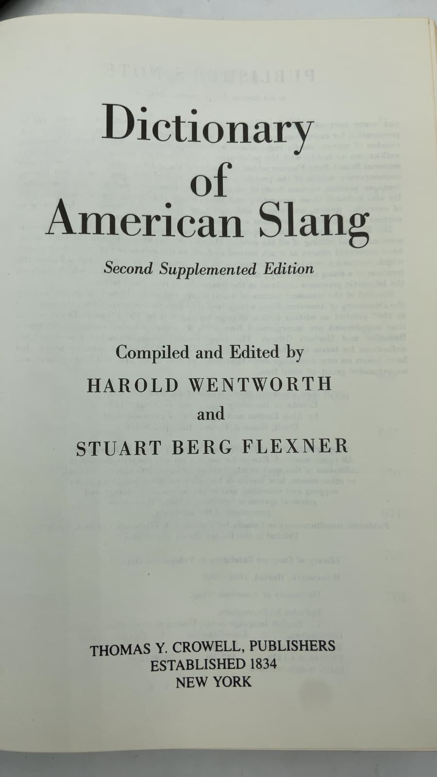 Dictionary of American Slang by Harold Wentworth and Stuart Berg Flexner - title page