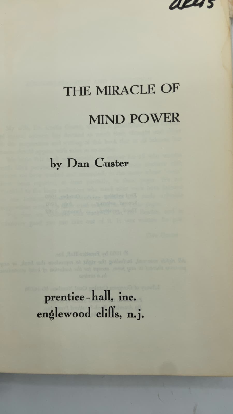 THE Miracle OF Mind Power by Dan Custer - title page