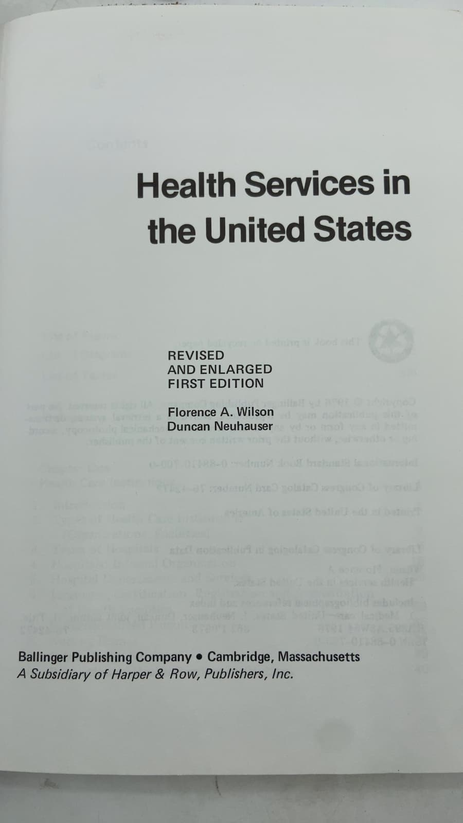 Health Services in the United States by Florence A. Wilson and Duncan Neuhauser - title page