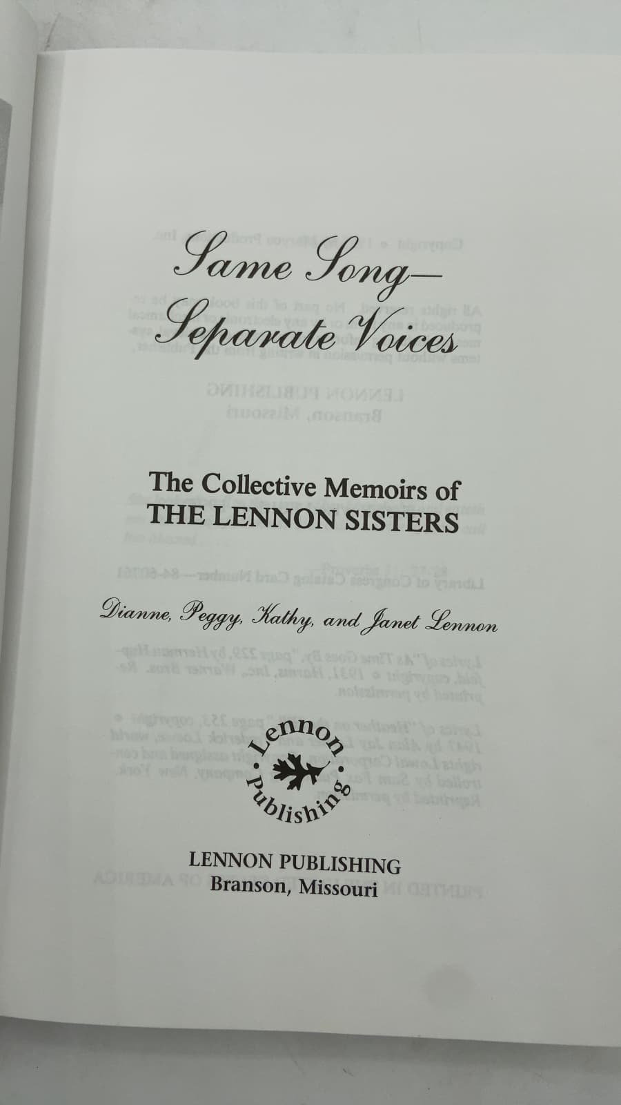 Same Song Separate Voices by Dianne, Peggy, Kathy, and Janet Lennon - title page