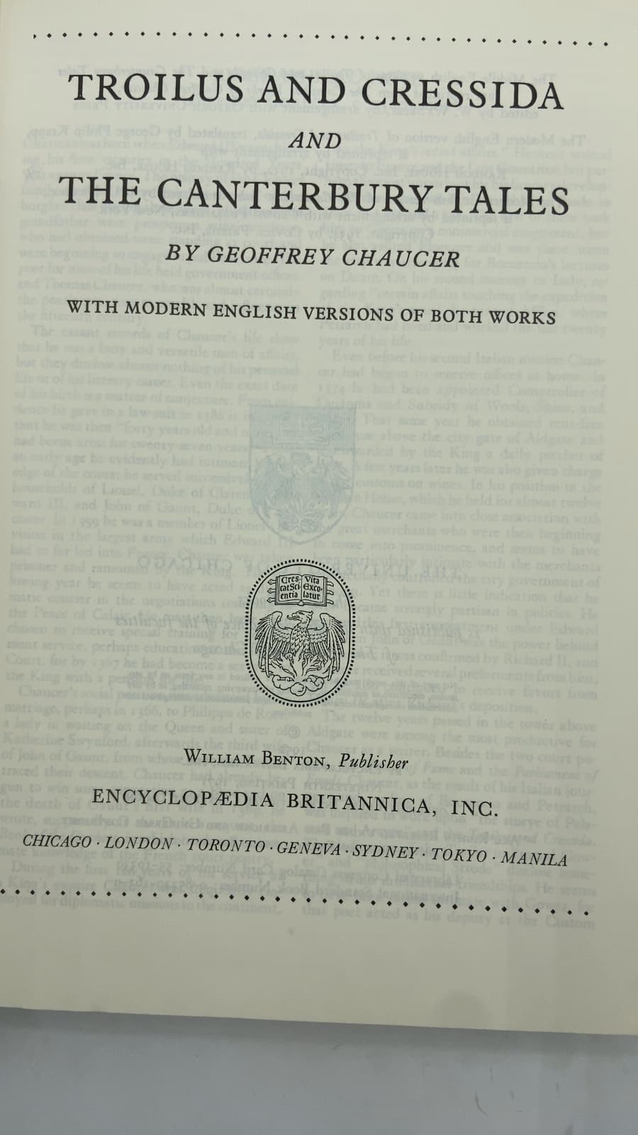 Troilus and Cressida and The Canterbury Tales by Geoffrey Chaucer - title page