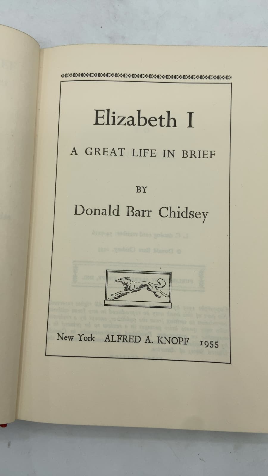 Elizabeth I: A Great Life in Brief by Donald Barr Chidsey - title page