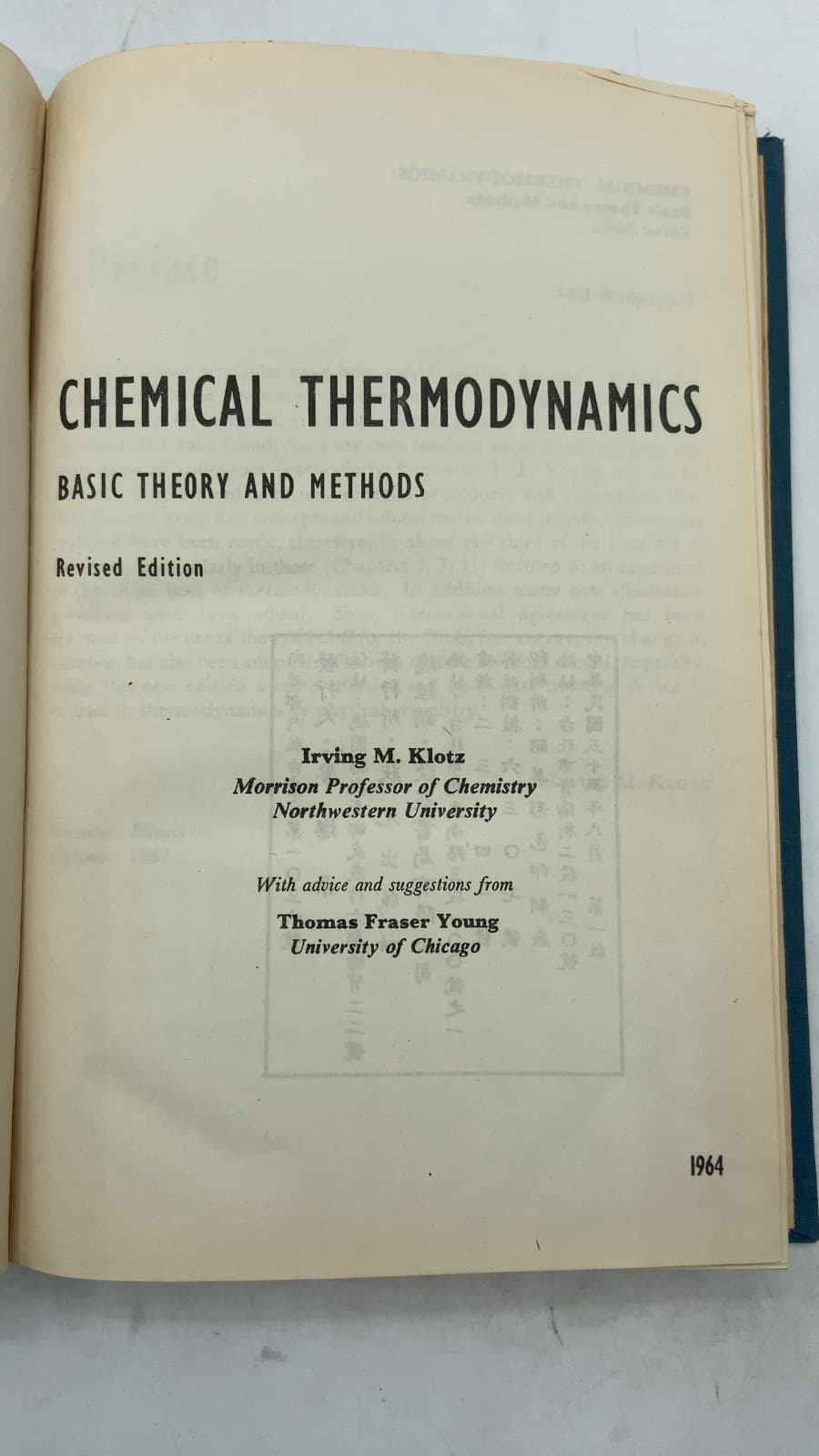 Chemical Thermodynamics: Basic Theory AND Methods by Irving M. Klotz - title page