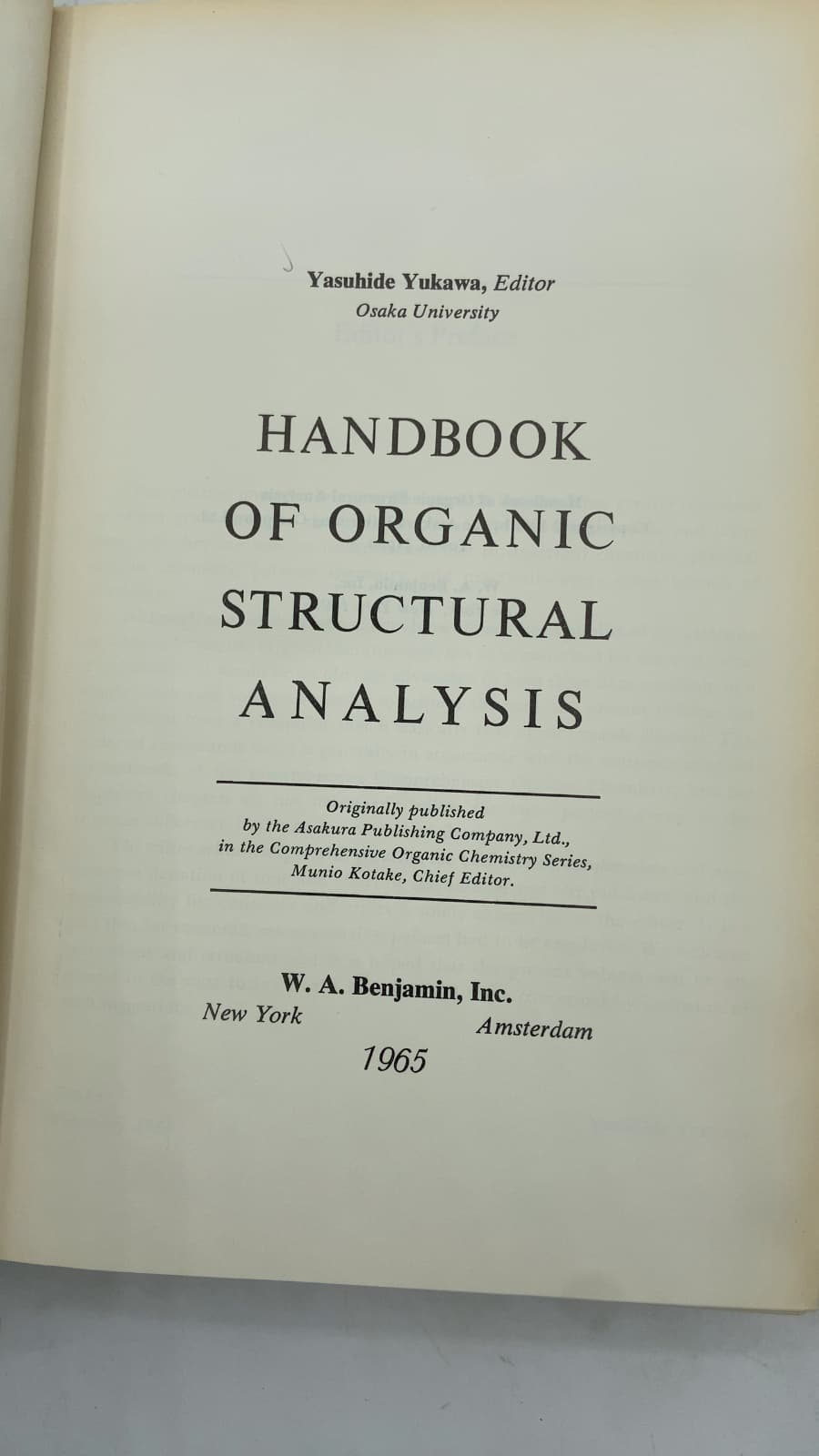 Handbook of Organic Structural Analysis by Yasuhide Yukawa, Editor - title page