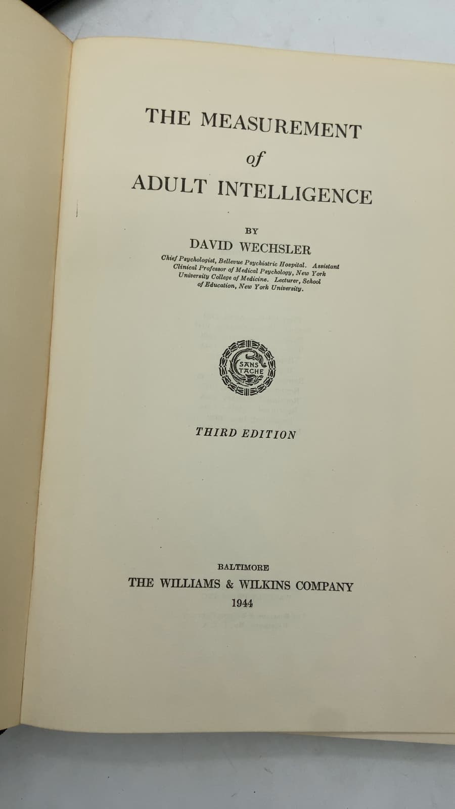 The Measurement of Adult Intelligence by David Wechsler - title page