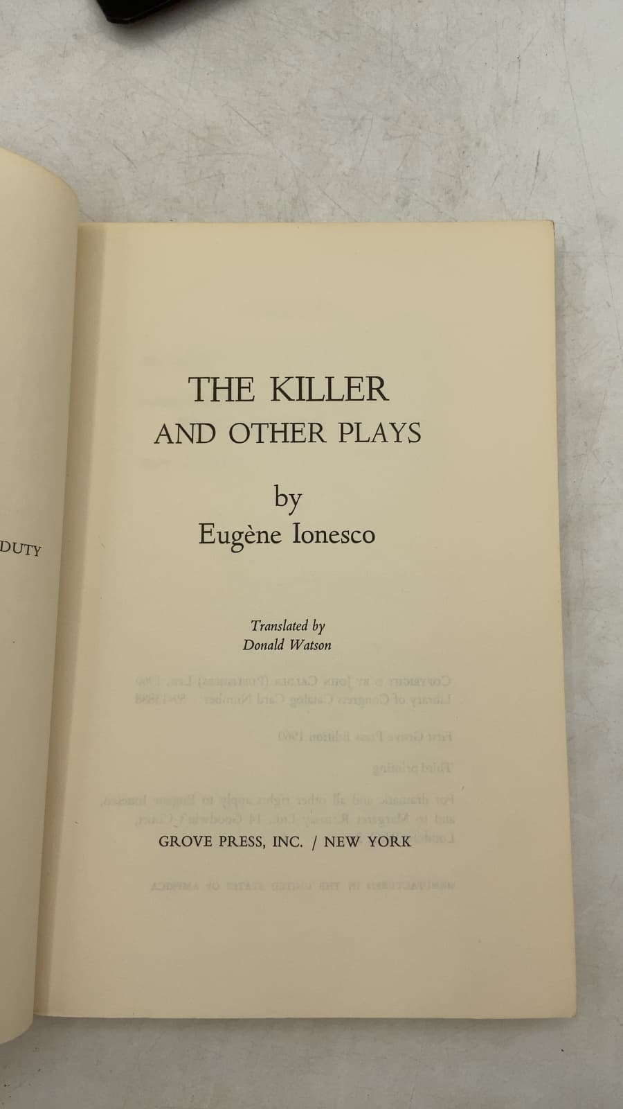 THE Killer AND Other Plays by Eugène Ionesco - title page