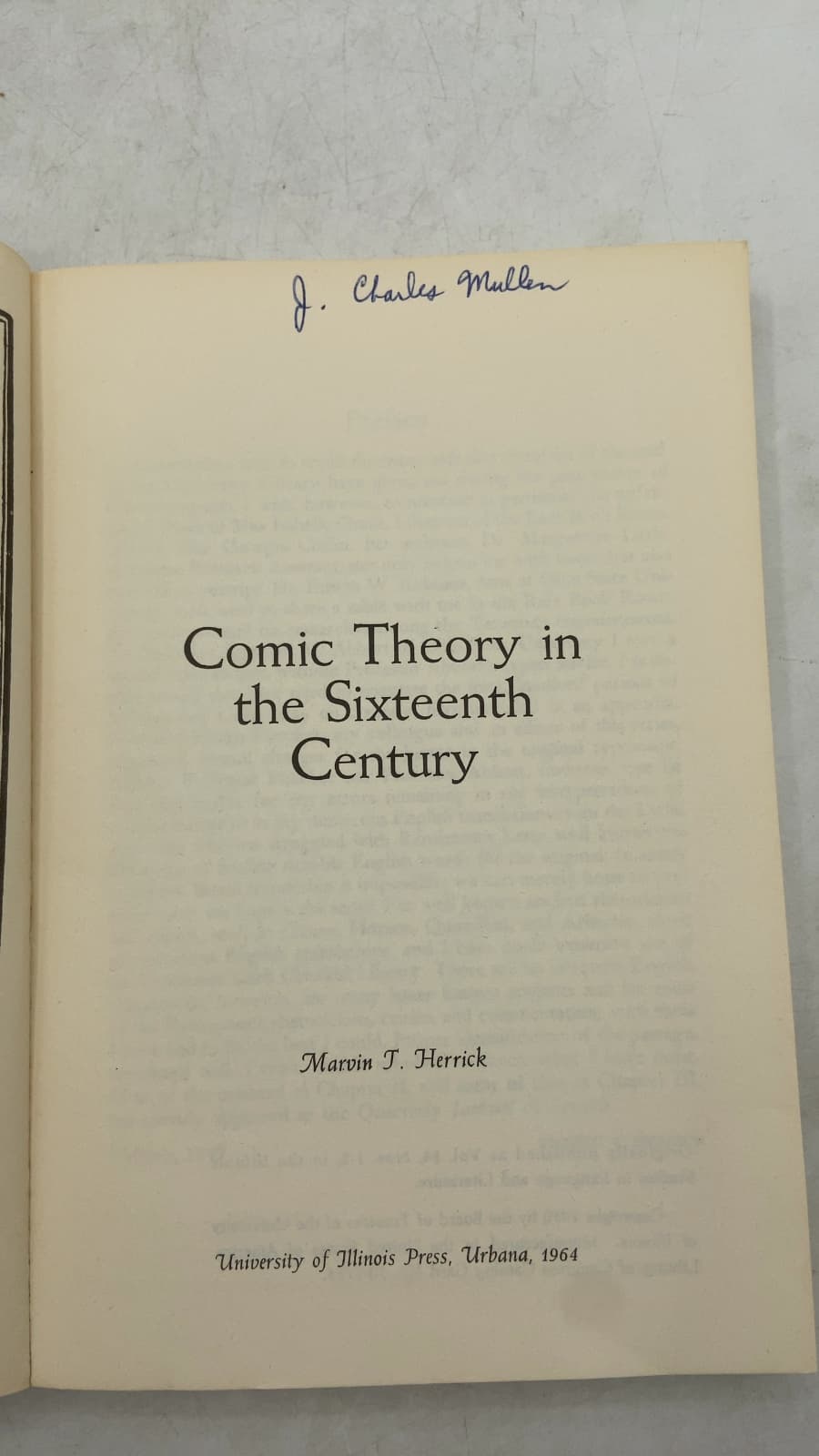 Comic Theory in the Sixteenth Century by Marvin T. Herrick - title page