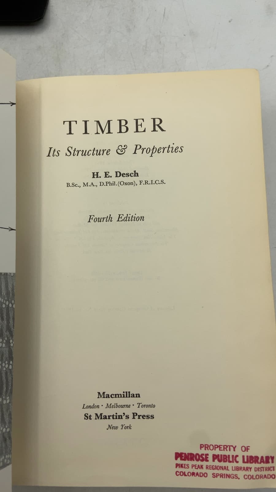 Timber: Its Structure & Properties by H. E. Desch - title page