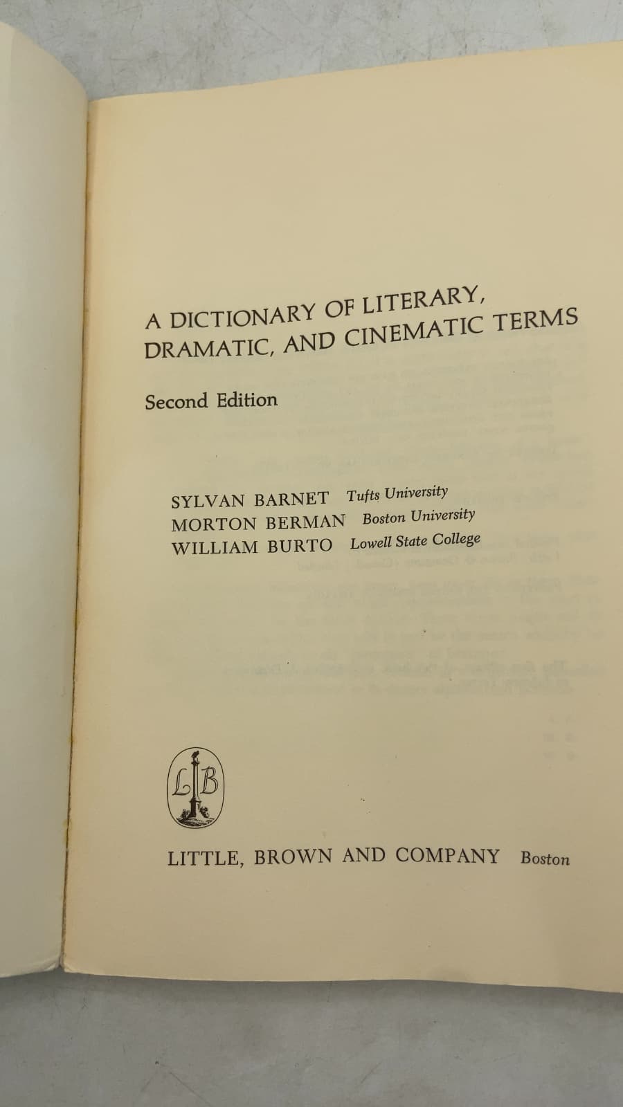 A Dictionary of Literary, Dramatic, and Cinematic Terms by Sylvan Barnet, Morton Berman, William Burto - title page