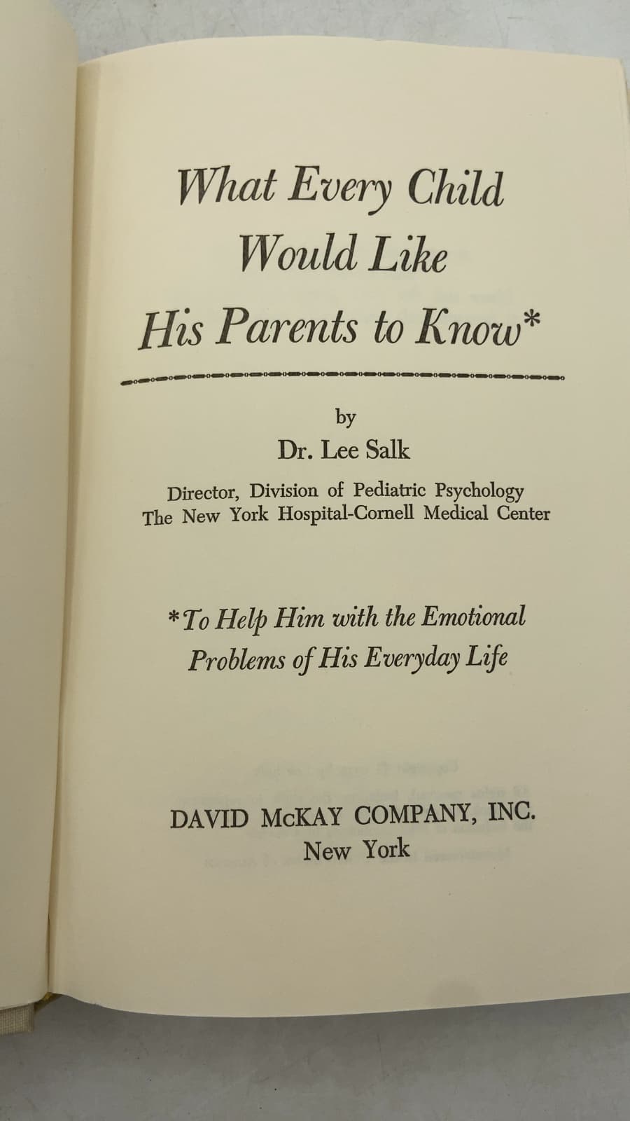 What Every Child Would Like His Parents to Know by Dr. Lee Salk - title page