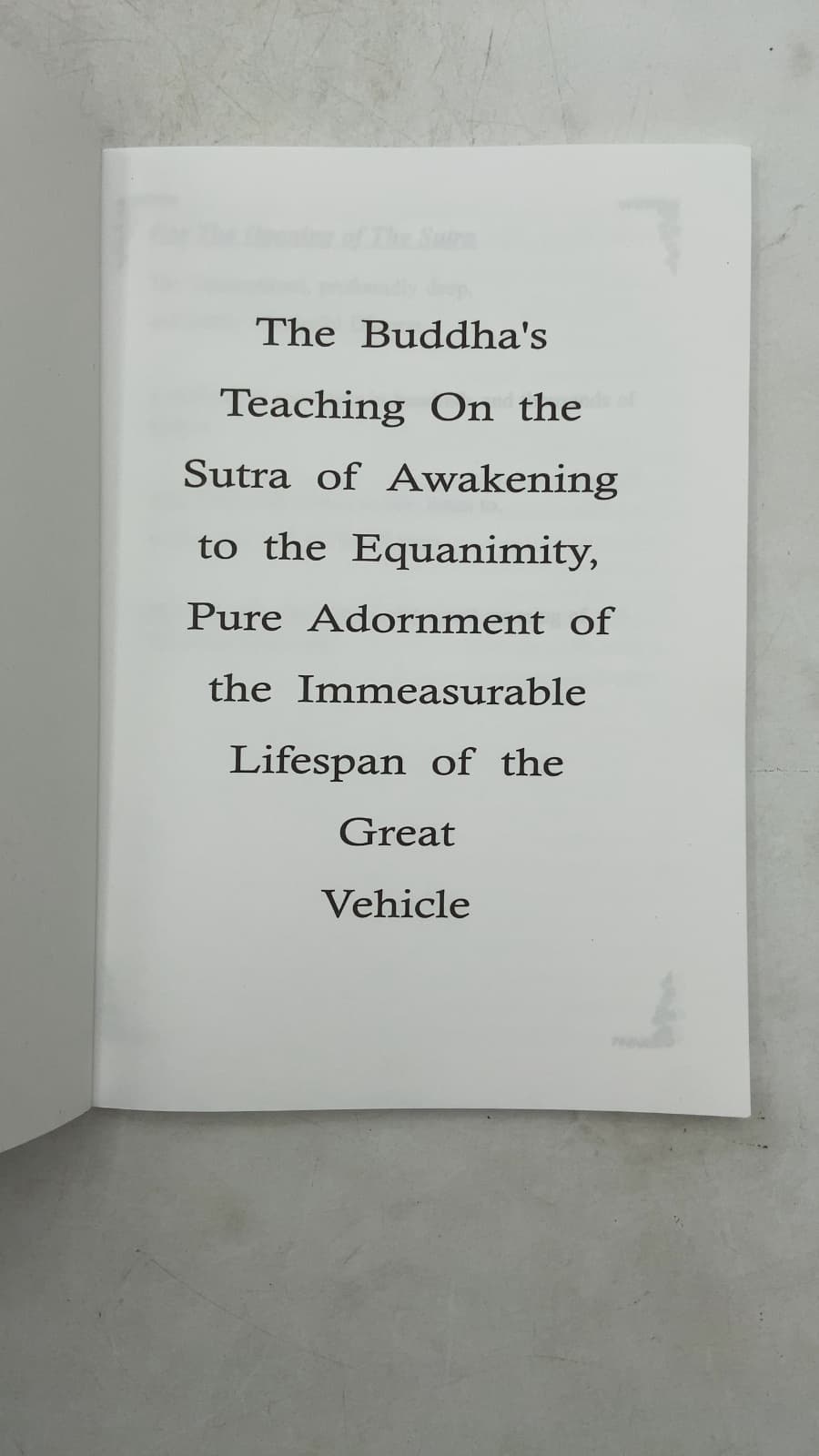 The Buddha's Teaching On the Sutra of Awakening to the Equanimity, Pure Adornment of the Immeasurable Lifespan of the Great Vehicle - title page
