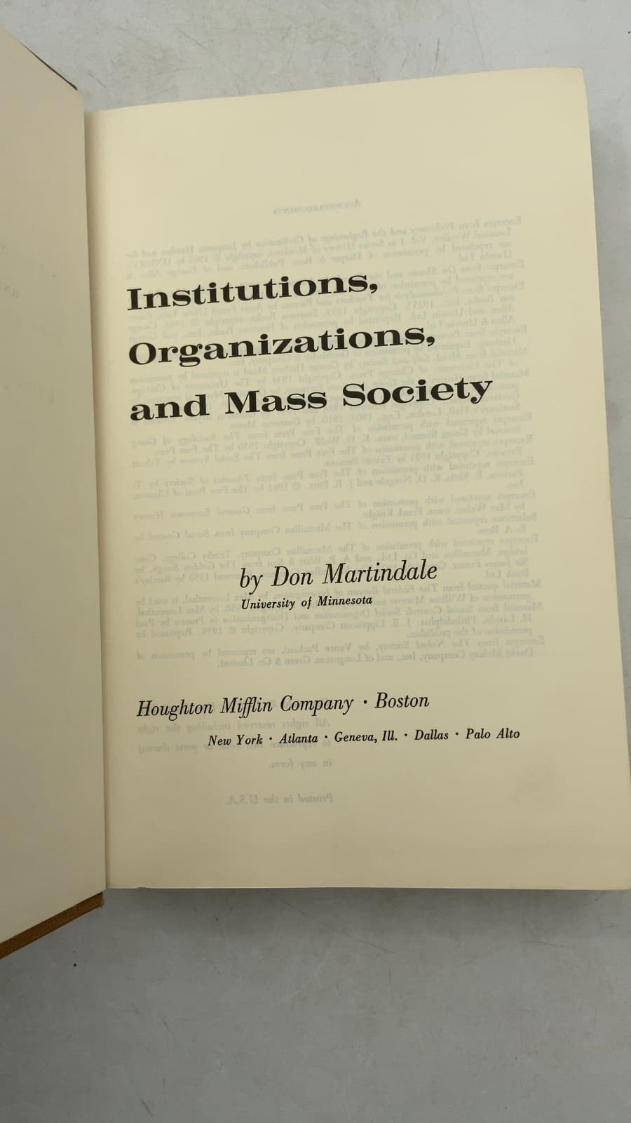 Institutions, Organizations, and Mass Society by Don Martindale - title page