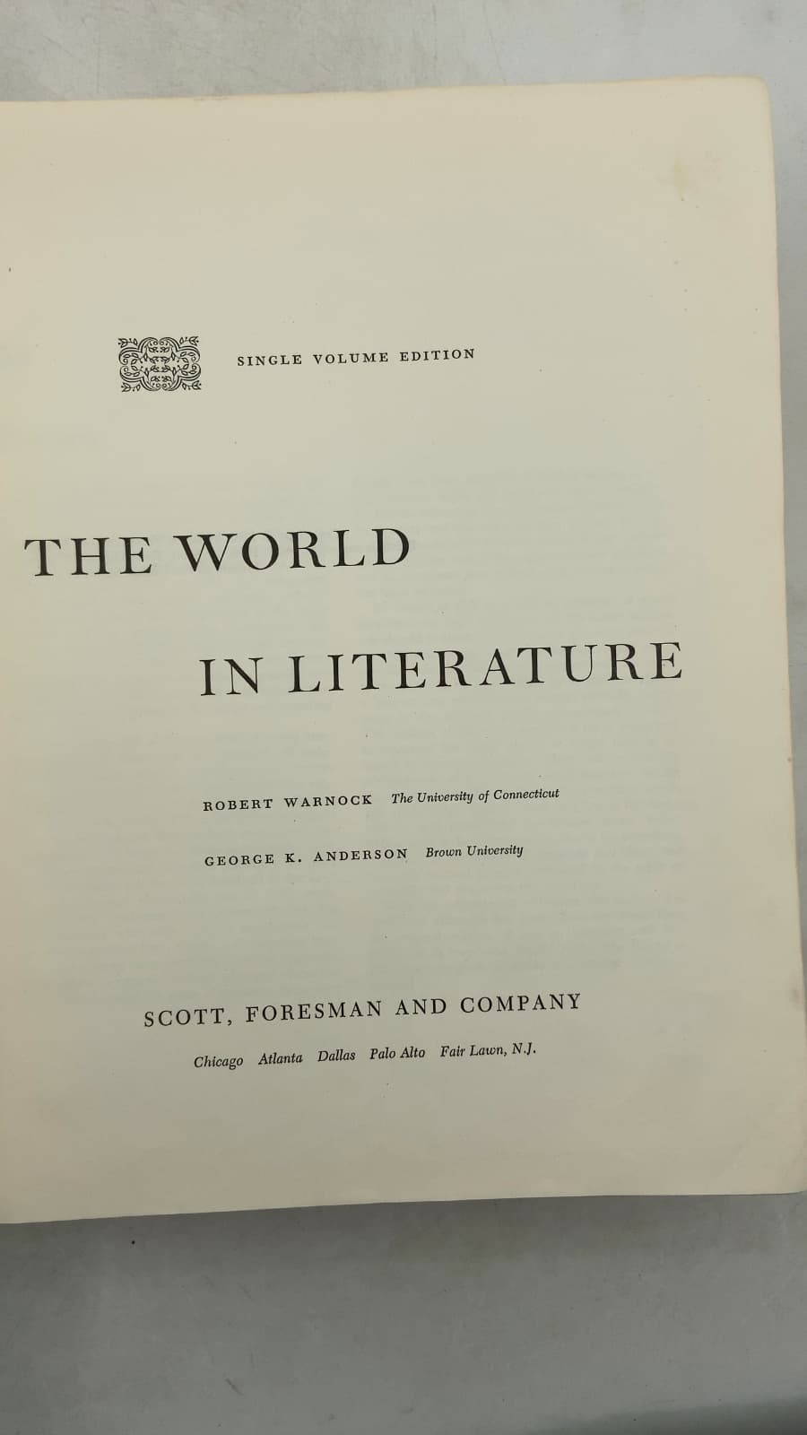 The World in Literature: Single Volume Edition by Robert Warnock, George K. Anderson - title page