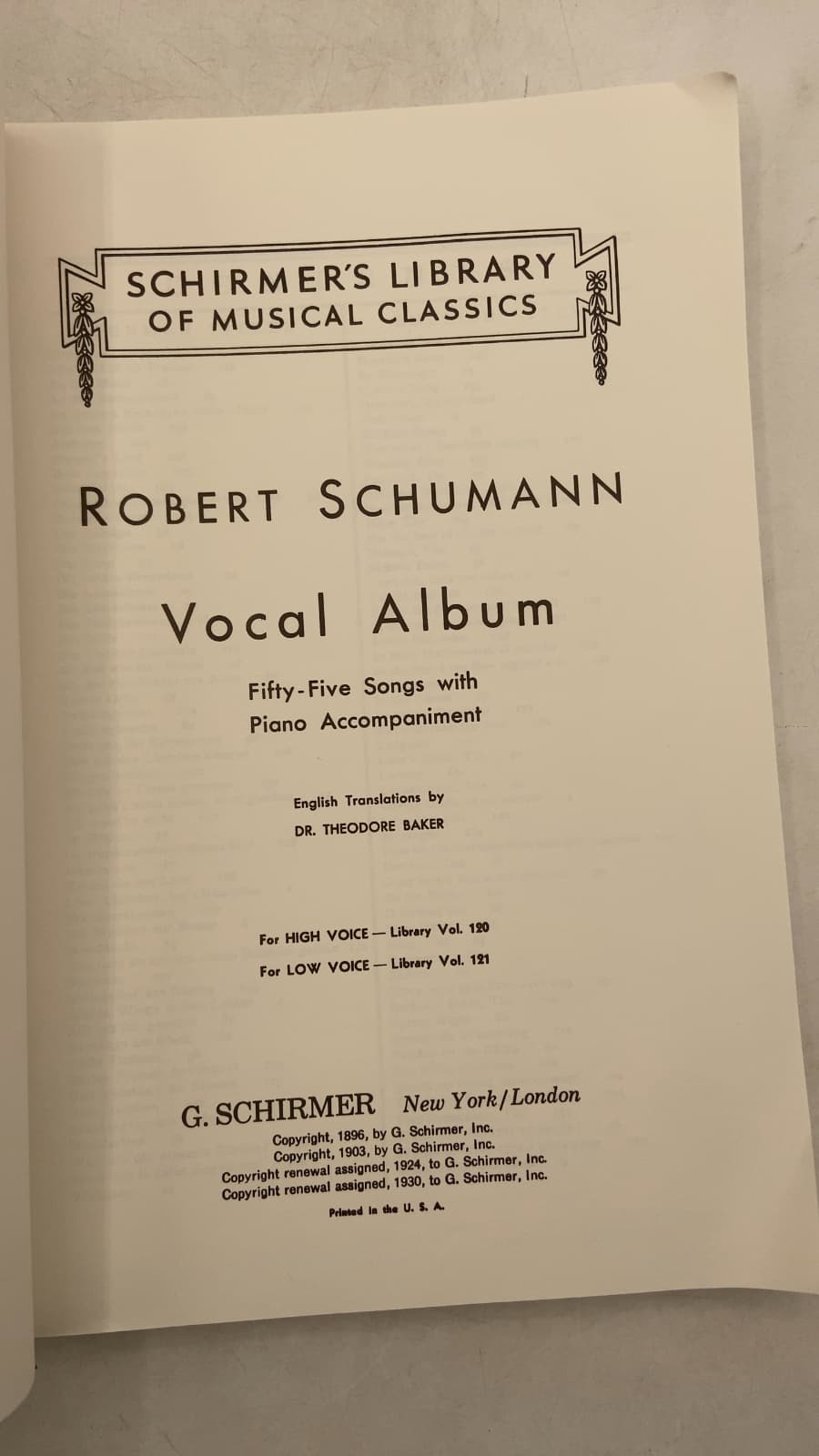 Vocal Album: Fifty-Five Songs with Piano Accompaniment by Robert Schumann - title page