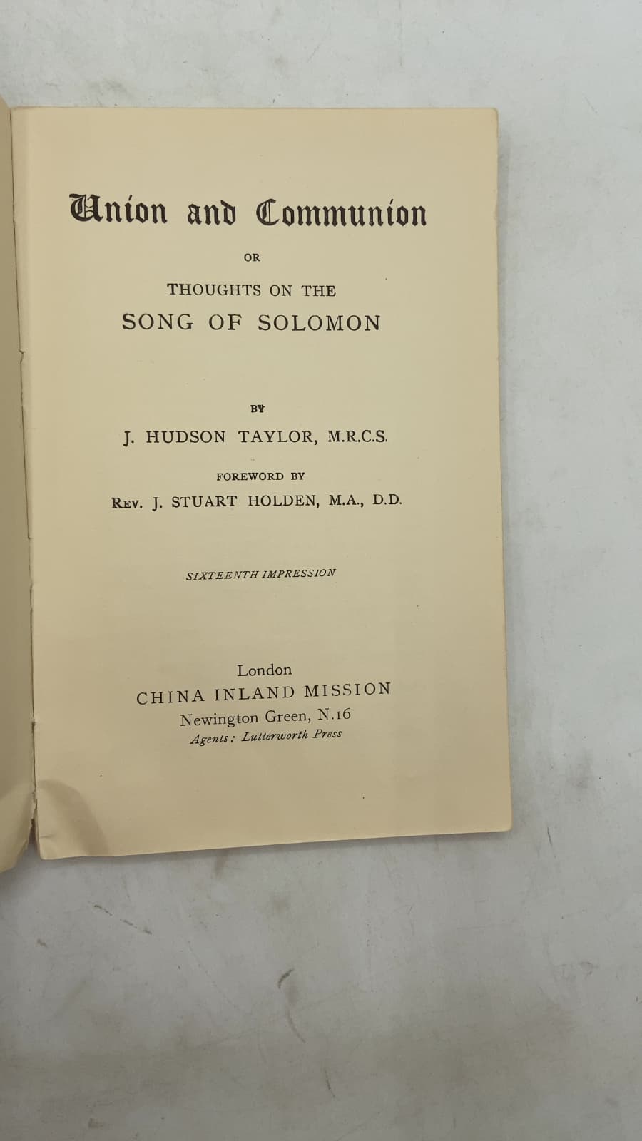 Union and Communion or Thoughts on the Song of Solomon by J. Hudson Taylor - title page