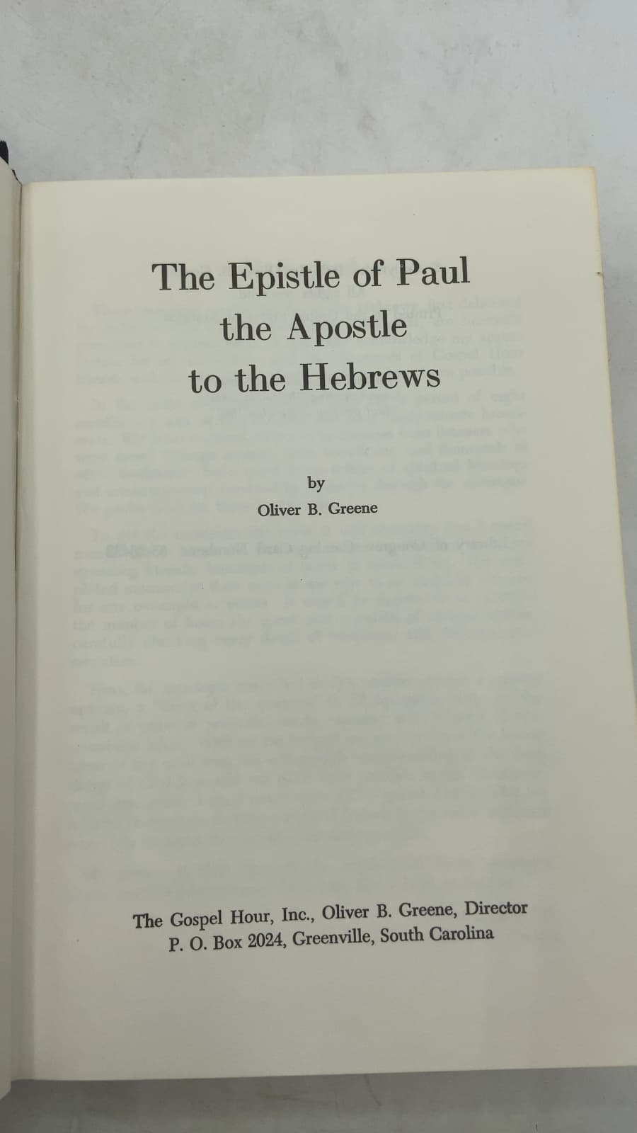 The Epistle of Paul the Apostle to the Hebrews by Oliver B. Greene - title page