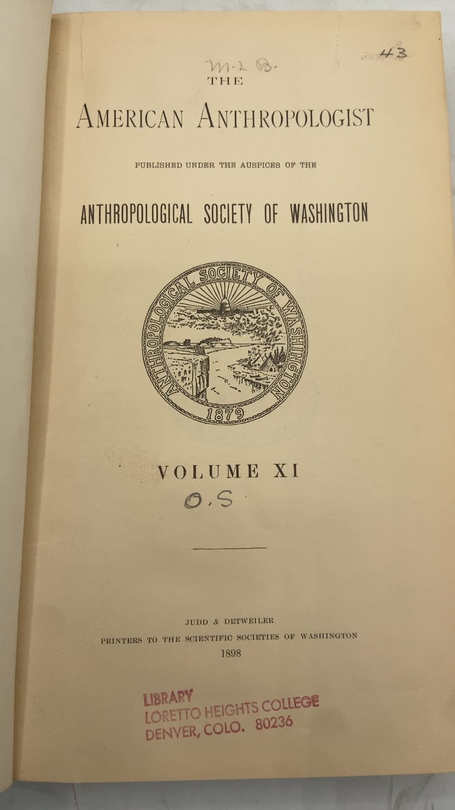 The American Anthropologist, Volume XI by Anthropological Society of Washington - title page