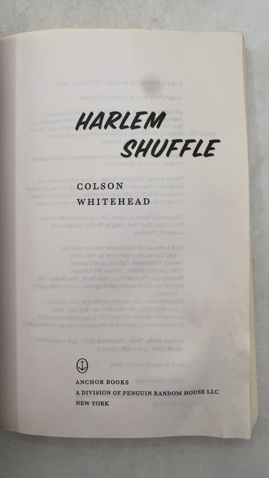 Harlem Shuffle by Colson Whitehead - title page