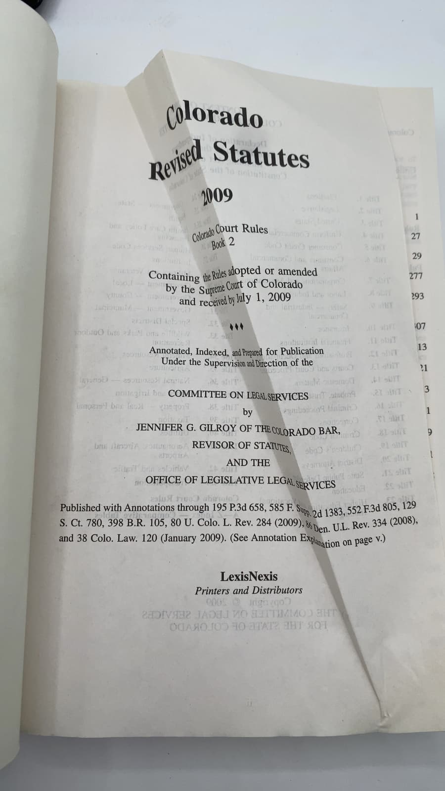 Colorado Revised Statutes 2009: Colorado Court Rules, Book 2 by Jennifer G. Gilroy, Revisor of Statutes - title page
