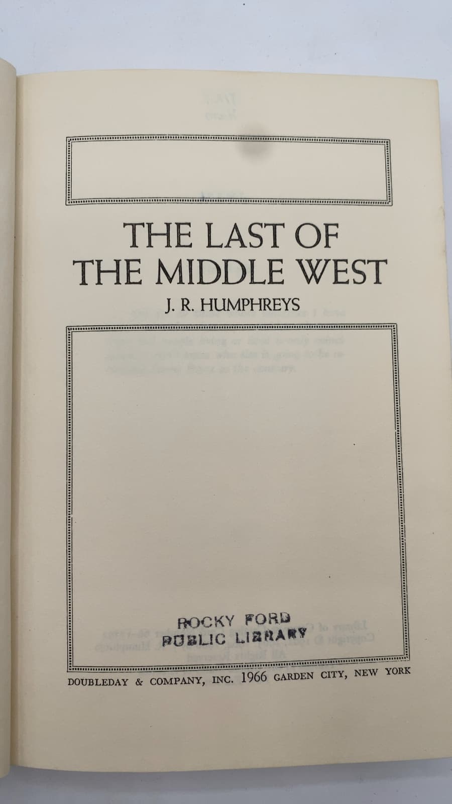 THE Last OF THE Middle West by J. R. Humphreys - title page