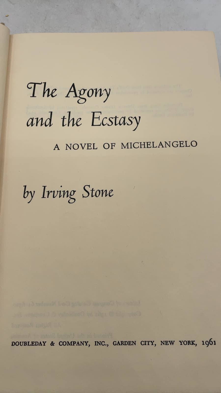 The Agony and the Ecstasy by Irving Stone - title page