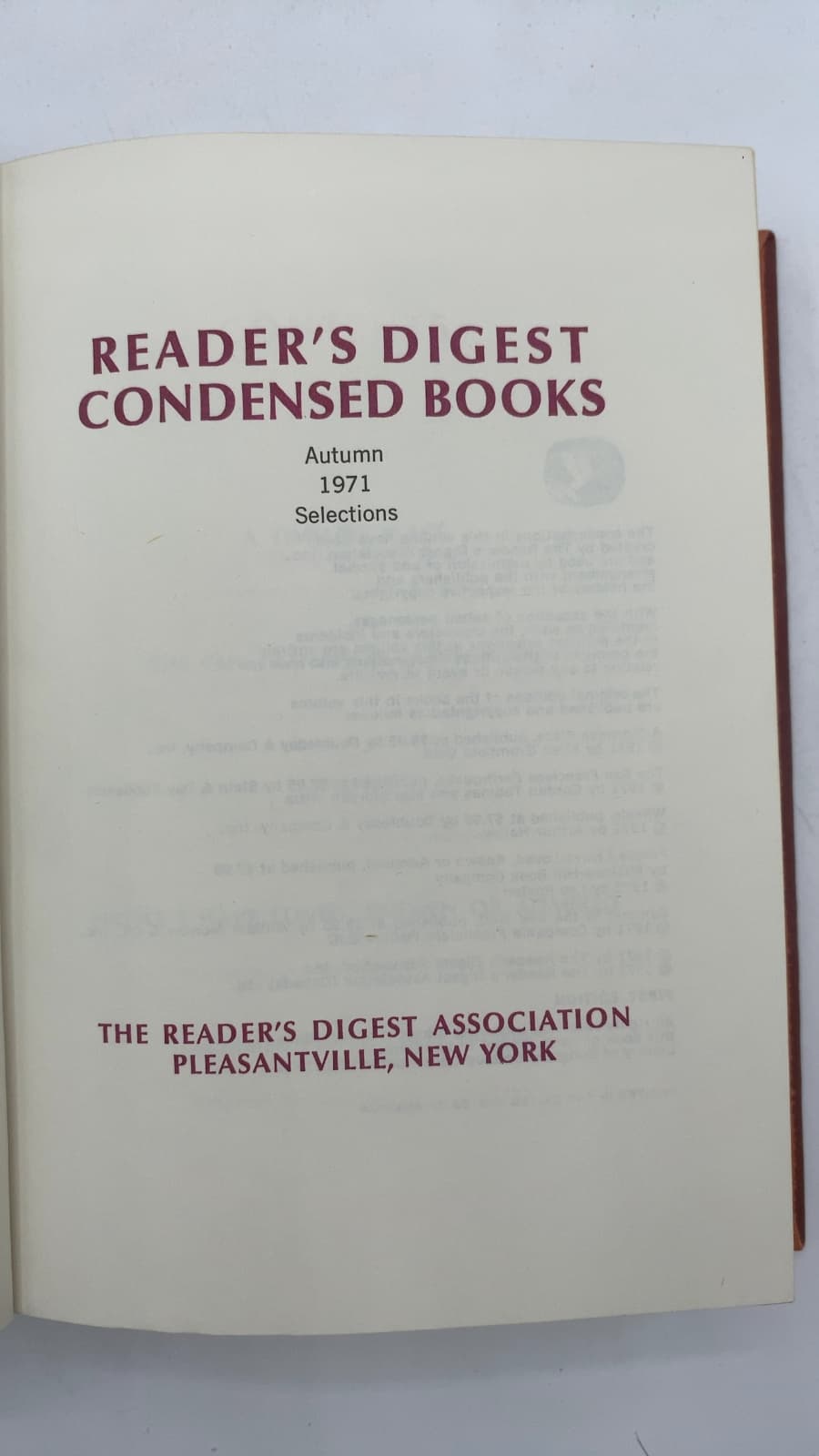 Reader's Digest Condensed Books Volume 4 - 1971 Autumn Selections by Ellen Bromfield Geld; Gordon Thomas; Max Morgan Witts; Arthur Hailey; Leo Rosten; Morris West - title page