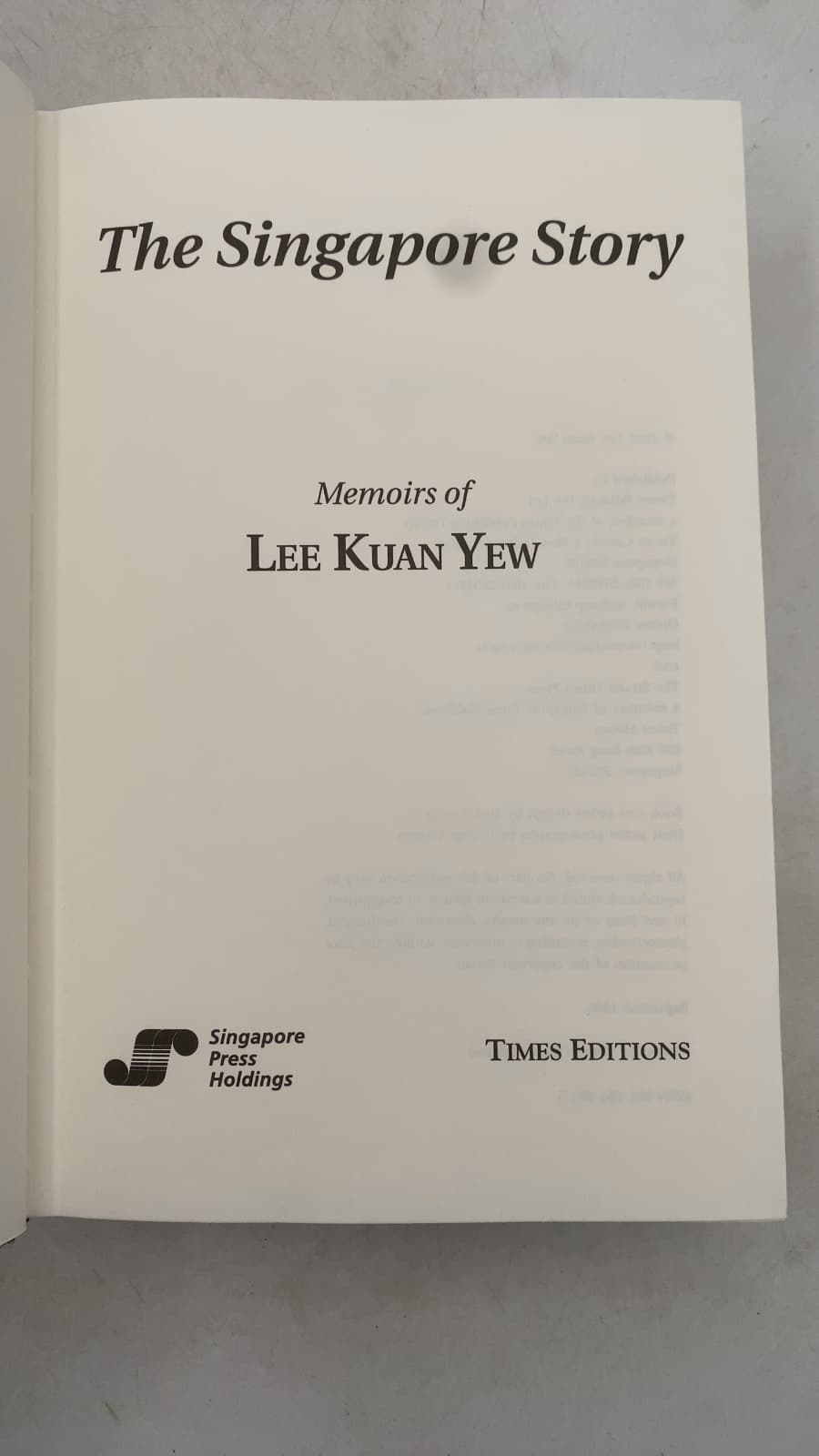 The Singapore Story: Memoirs of Lee Kuan Yew by Lee Kuan Yew - title page