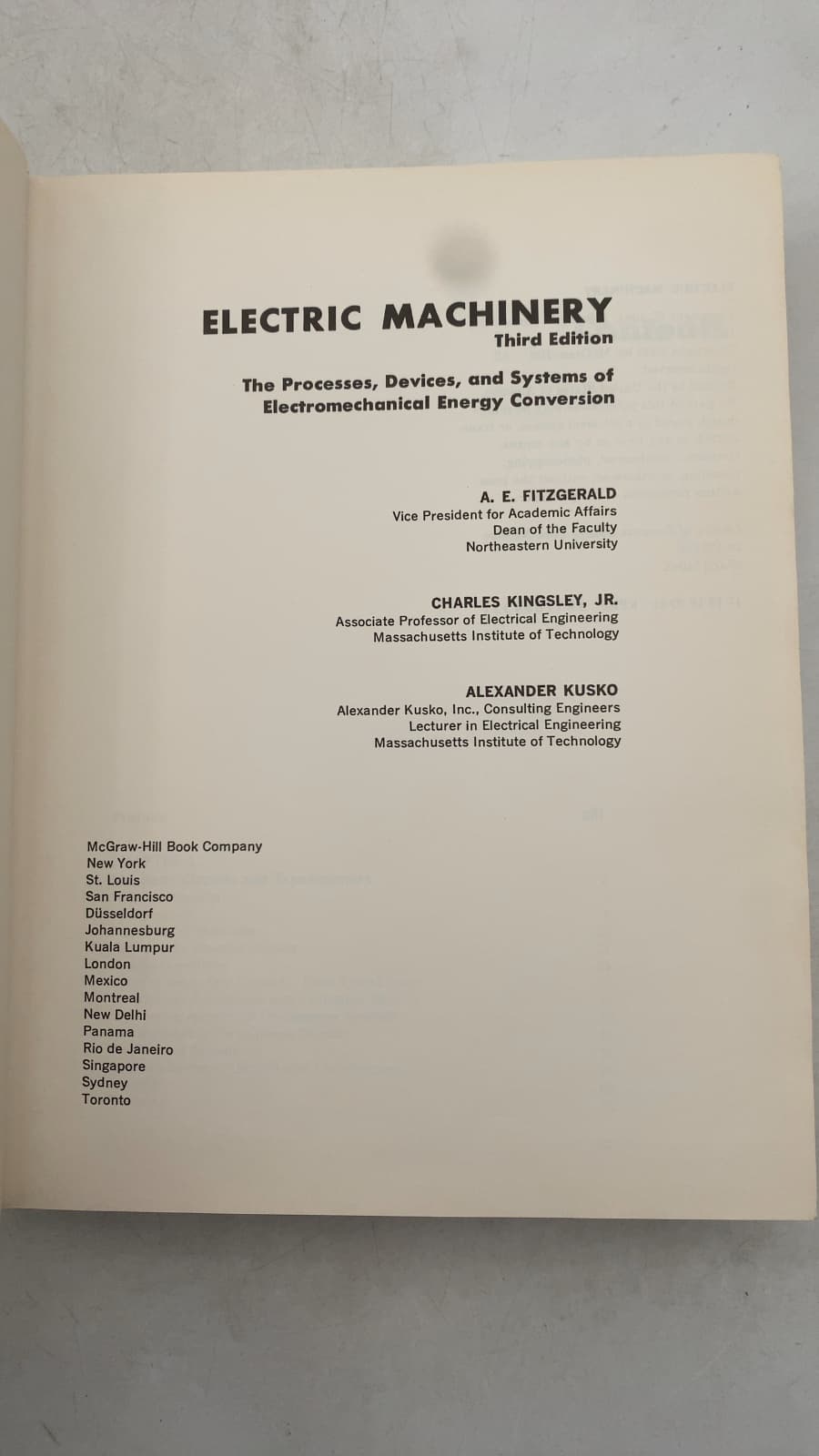 Electric Machinery: The Processes, Devices, and Systems of Electromechanical Energy Conversion by A. E. Fitzgerald, Charles Kingsley, Jr., Alexander Kusko - title page
