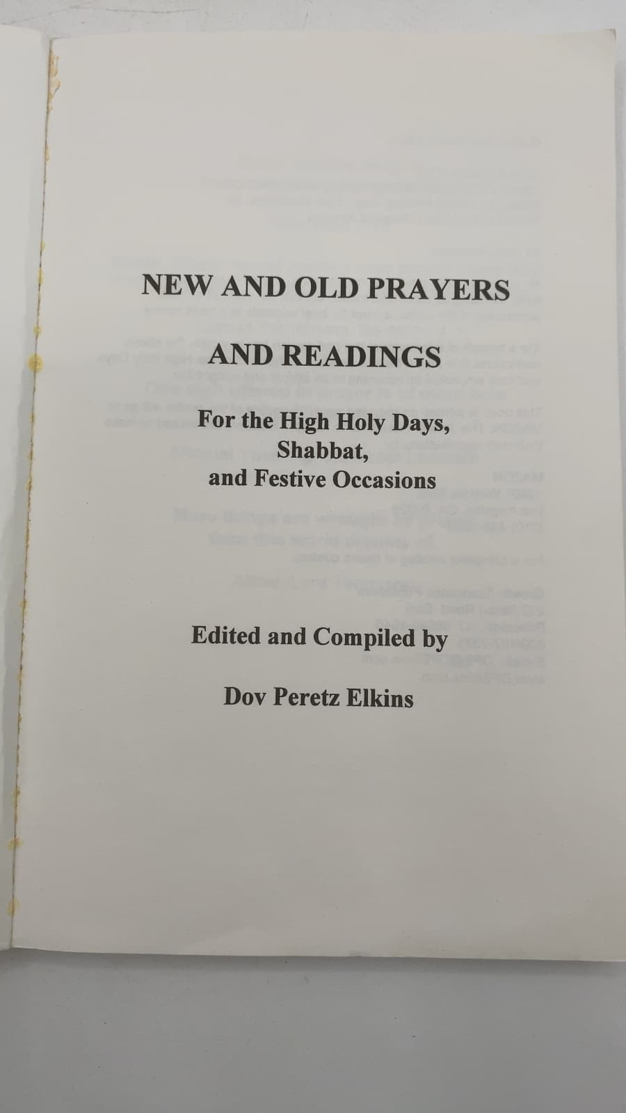 New and Old Prayers and Readings For the High Holy Days, Shabbat, and Festive Occasions by Dov Peretz Elkins - title page