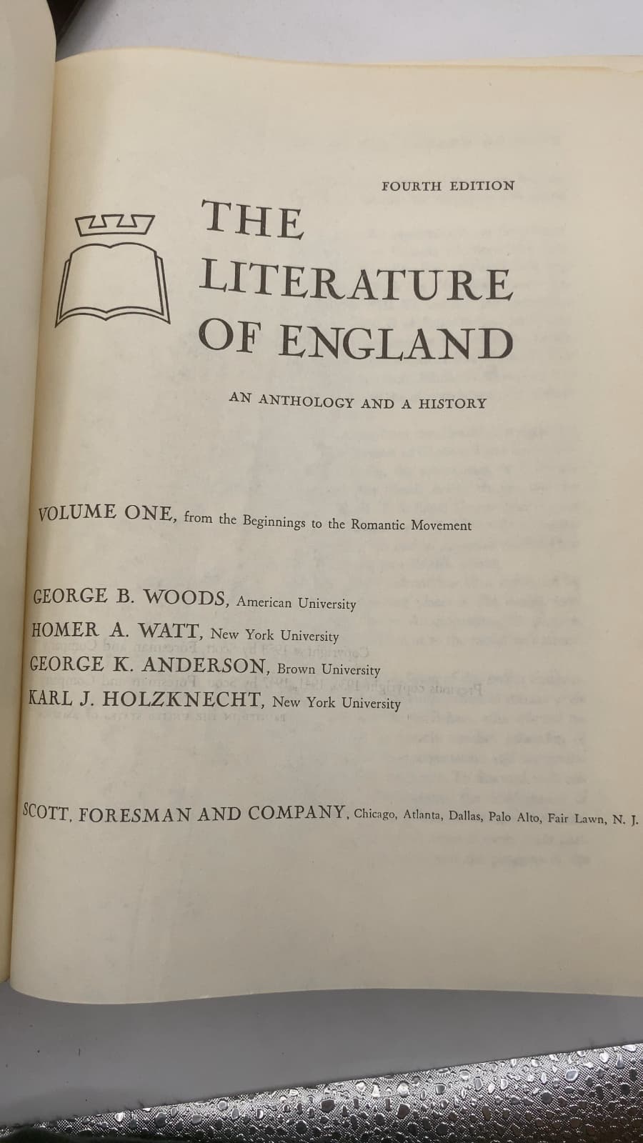 The Literature of England: An Anthology and a History, Volume One by George B. Woods, Homer A. Watt, George K. Anderson, Karl J. Holzknecht - title page