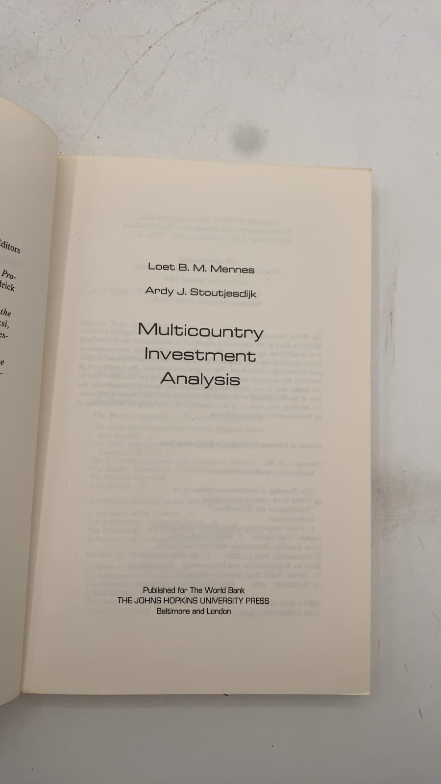 Multicountry Investment Analysis by Loet B. M. Mennes and Ardy J. Stoutjesdijk - title page