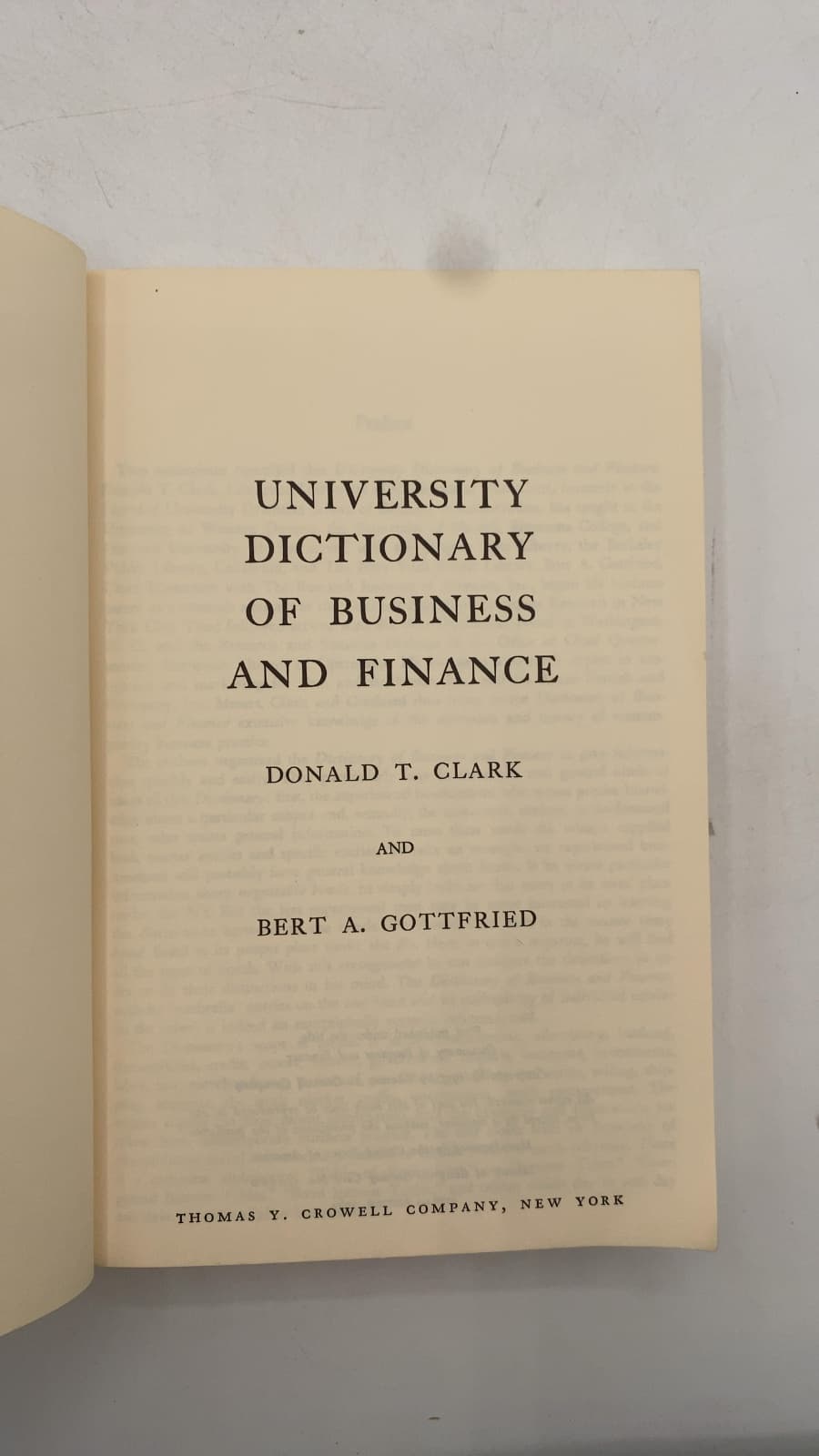University Dictionary of Business and Finance by Donald T. Clark and Bert A. Gottfried - title page