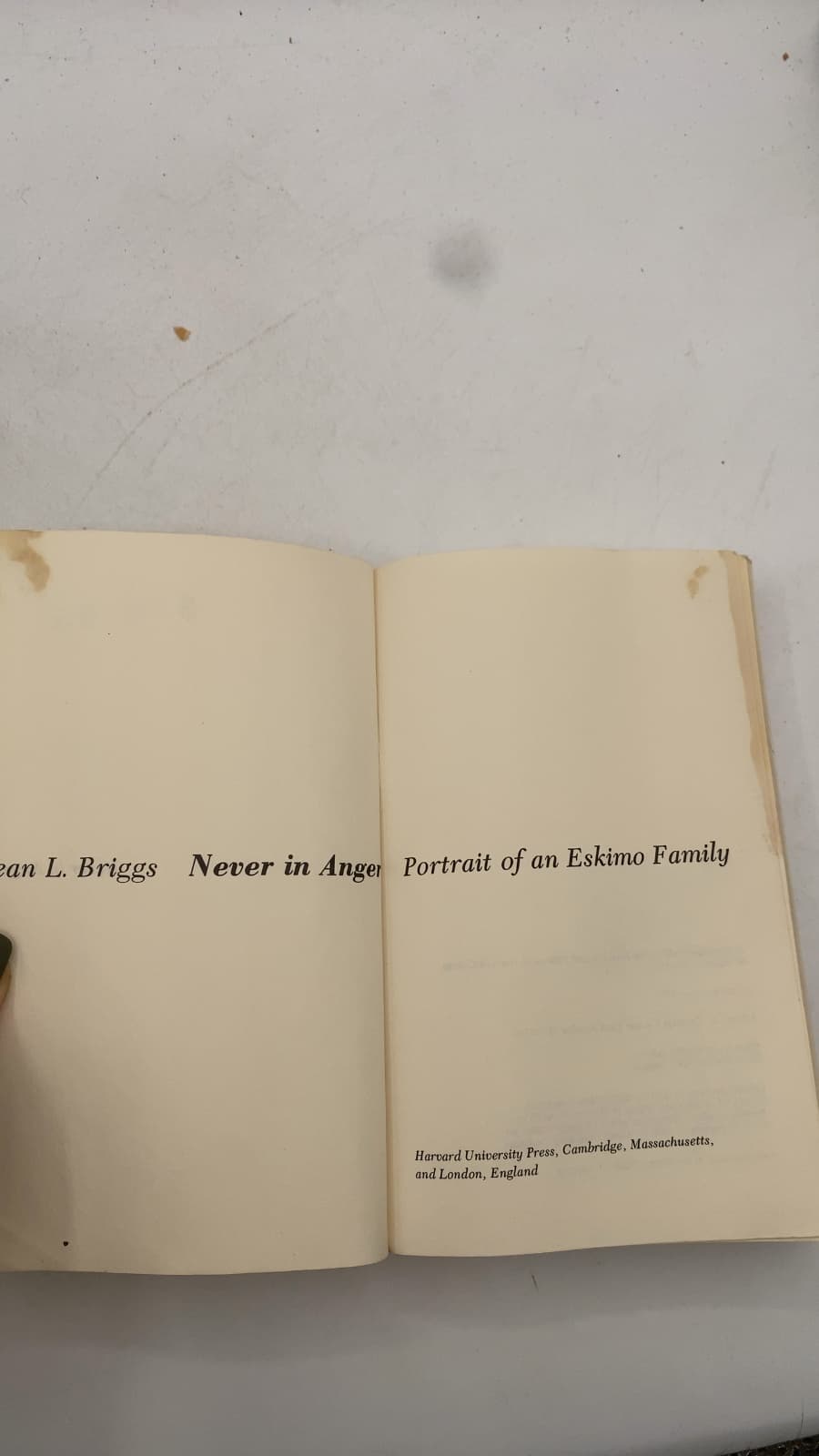 Never in Anger: Portrait of an Eskimo Family by Jean L. Briggs - title page