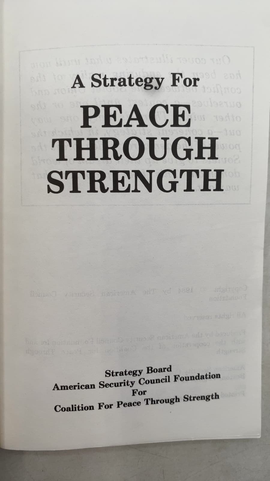 A Strategy For Peace Through Strength by Strategy Board, American Security Council Foundation - title page