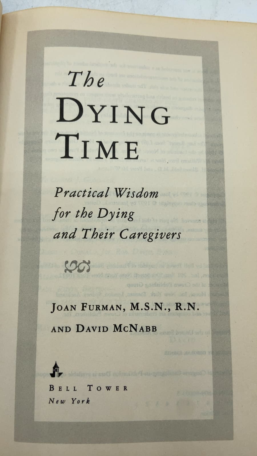 The Dying Time: Practical Wisdom for the Dying and Their Caregivers by Joan Furman, M.S.N., R.N., and David McNabb - title page