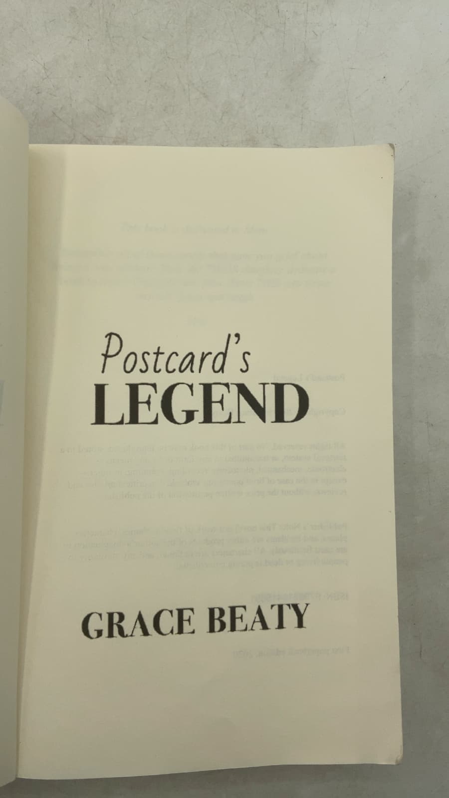 Postcard's Legend by Grace Beaty - title page