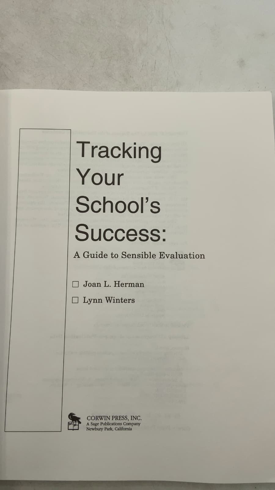 Tracking Your School's Success: A Guide to Sensible Evaluation by Joan L. Herman, Lynn Winters - title page