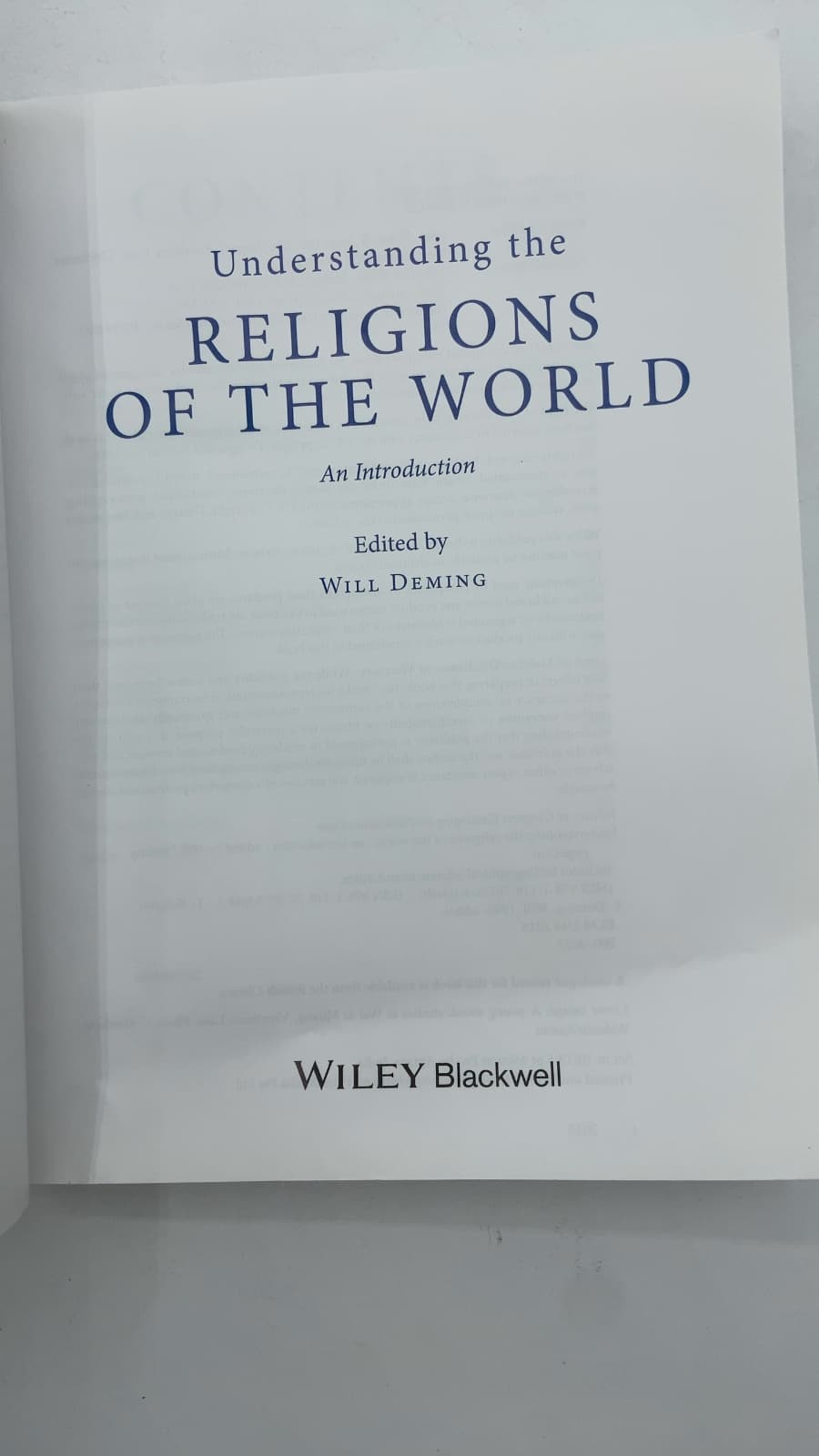 Understanding the Religions of the World: An Introduction by Edited by Will Deming - title page