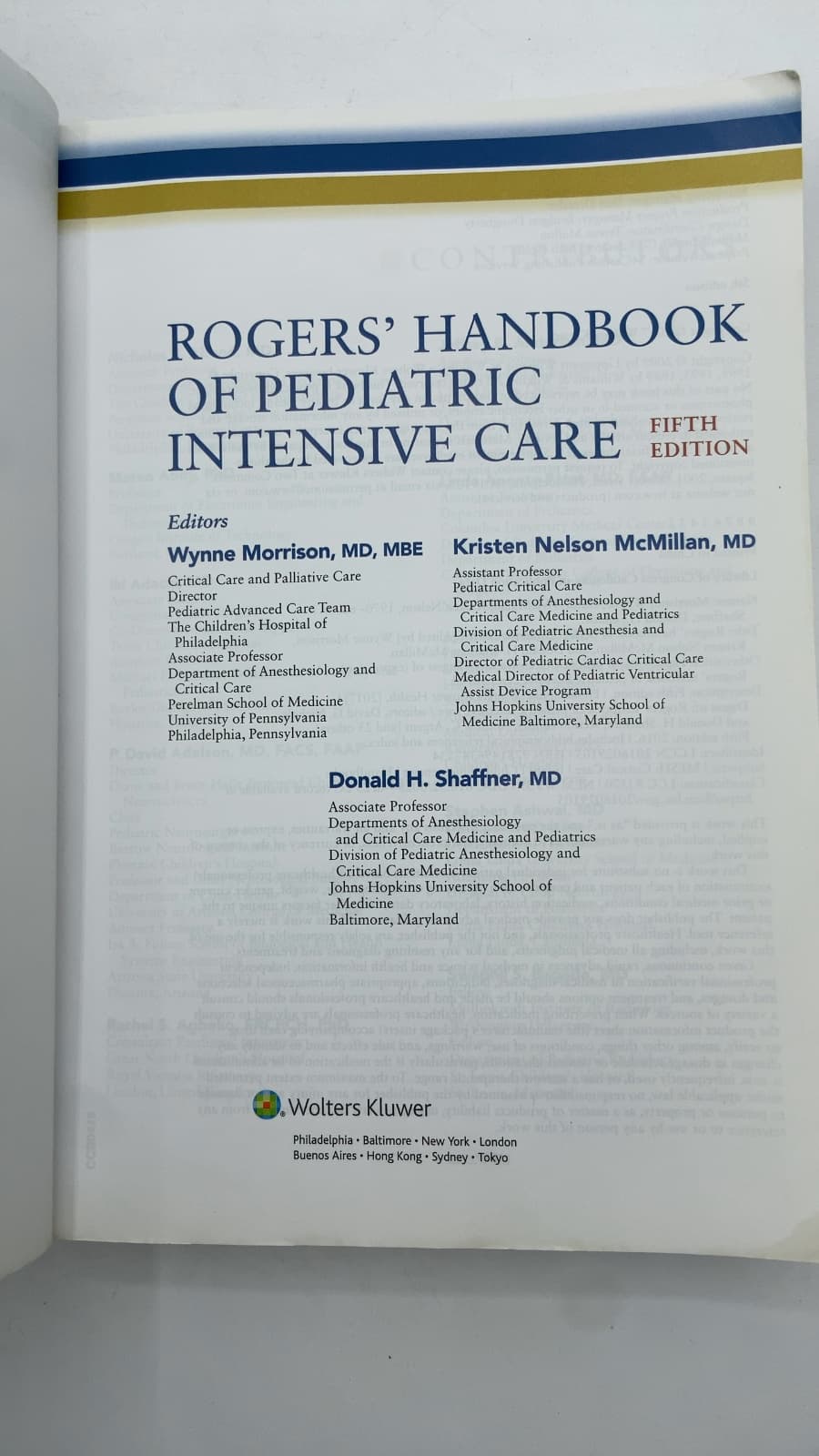 ROGERS' HANDBOOK of Pediatric Intensive Care by Wynne E. Morrison, Kristen L. Nelson McMillan, Donald H. Shaffner - title page