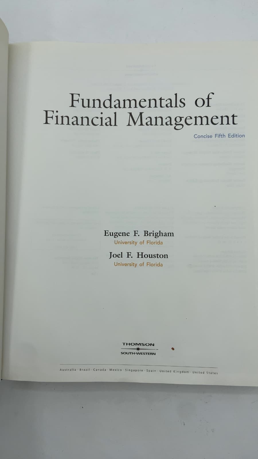 Fundamentals of Financial Management: Concise Fifth Edition by Eugene F. Brigham and Joel F. Houston - title page