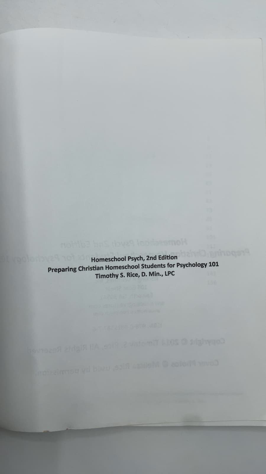 Homeschool Psych 2nd Edition: Preparing Christian Homeschool Students for Psych 101 by Timothy S. Rice, D. Min., LPC - title page