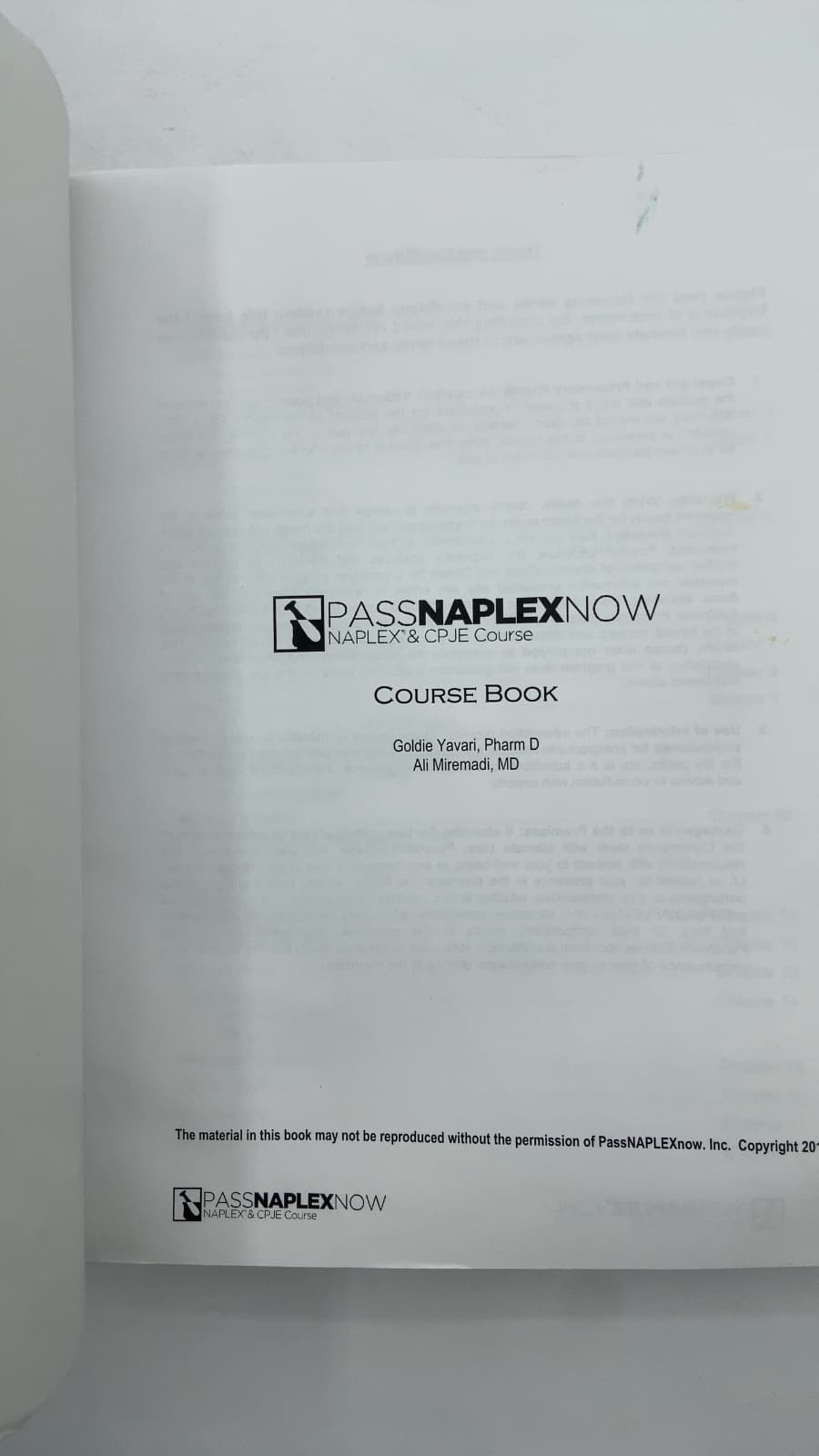 Pharmacy Board Review: Course Book by Goldie Yavari, PharmD and Ali Miremadi, MD - title page
