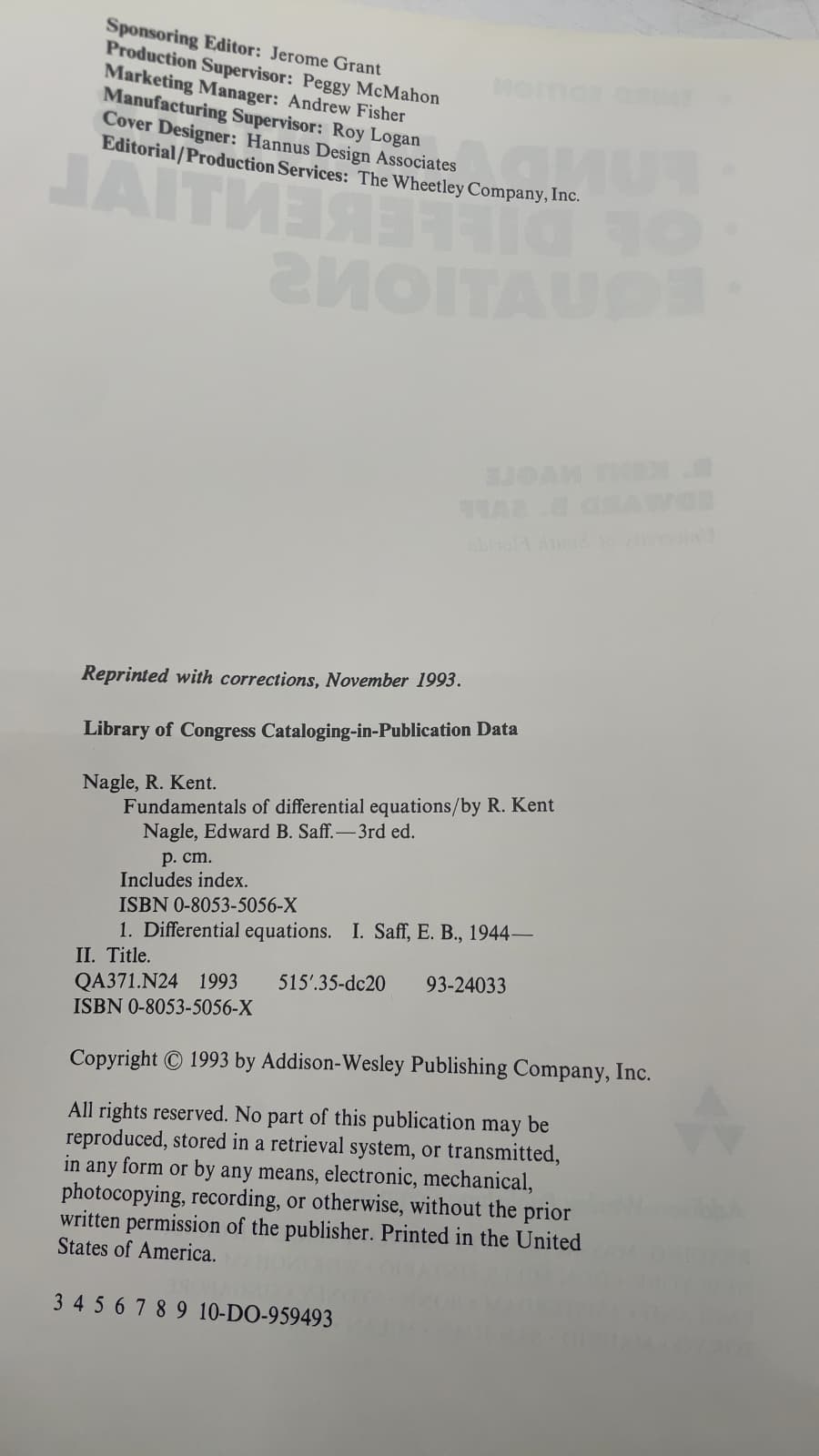 Fundamentals of Differential Equations by R. Kent Nagle, Edward B. Saff - title page